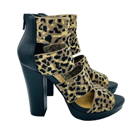 Report Heels Womens Size 6 Cupcake Leopard Print Stretchy Strappy Zip Platform - Picture 1 of 11